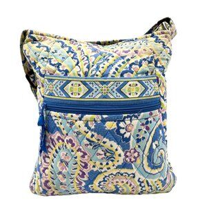 Vera Bradley Capri Blue Cotton Crossbody With Wristlet & Glasses Case